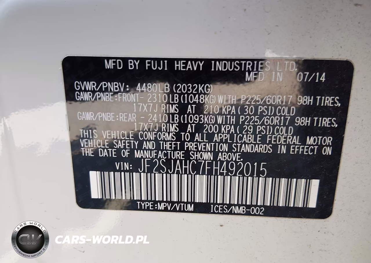 2015 Subaru Forester 2.5I Limited VIN:JF2SJAHC7FH492015 - 8