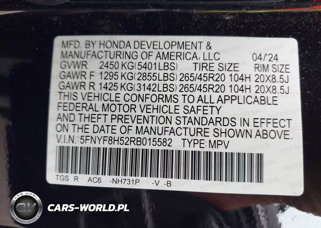 2024 Honda Passport Awd Ex-L VIN:5FNYF8H52RB015582 - 9