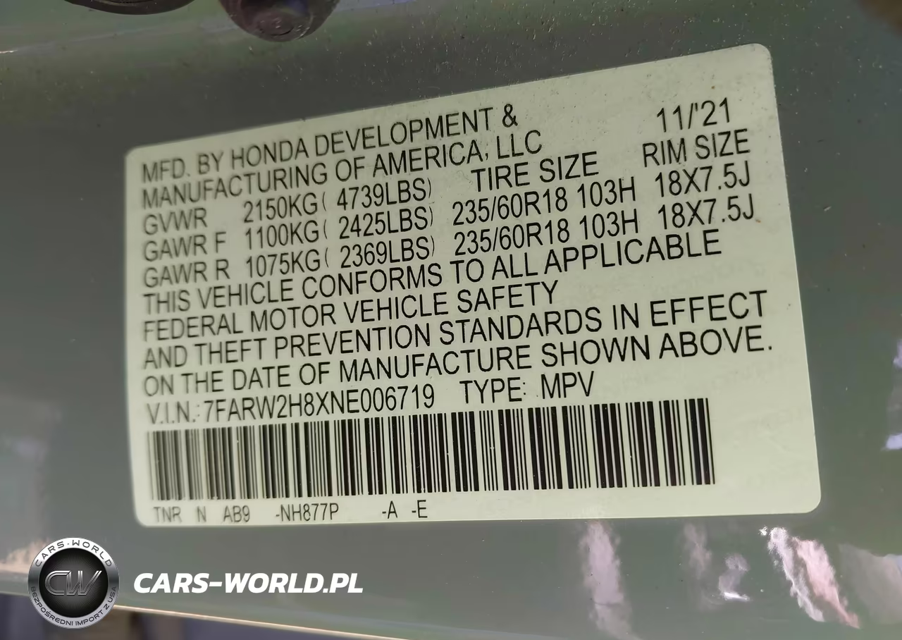 2022 Honda Cr-V Awd Ex-L VIN:7FARW2H8XNE006719 - 9