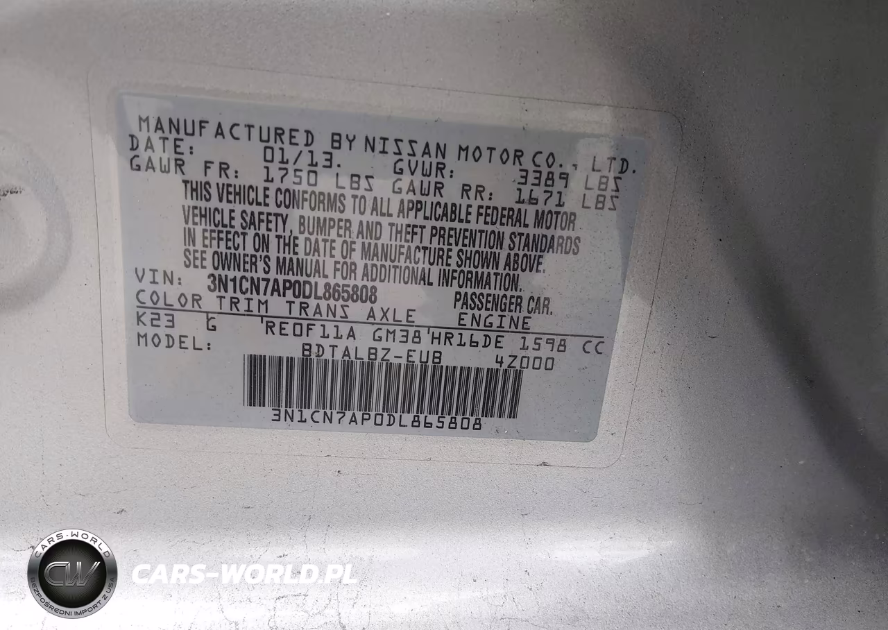 2013 Nissan Versa 1.6 Sv VIN:3N1CN7AP0DL865808 - 9