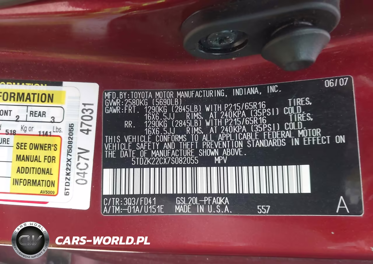 2007 Toyota Sienna Xle VIN:5TDZK22CX7S082055 - 9