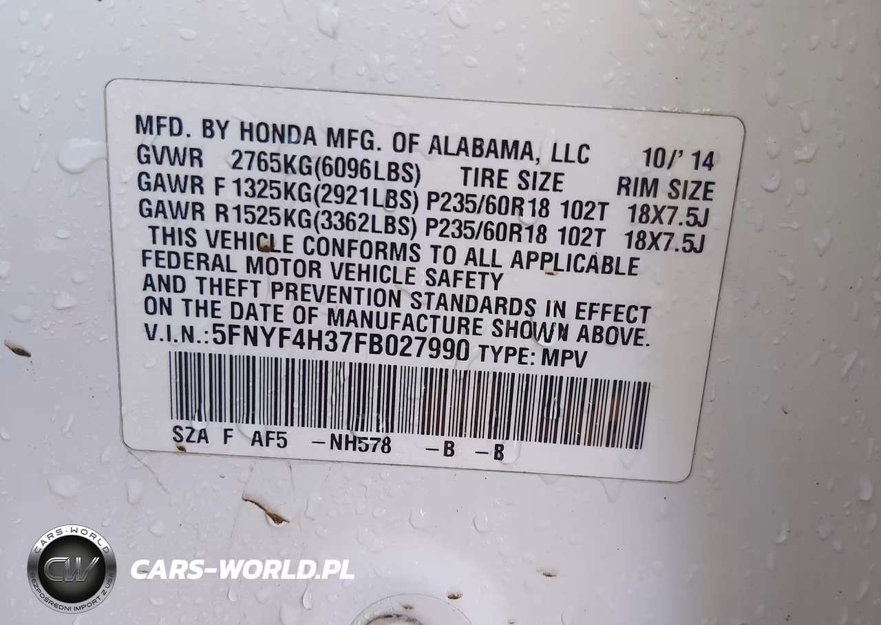 2015 Honda Pilot Se VIN:5FNYF4H37FB027990 - 9