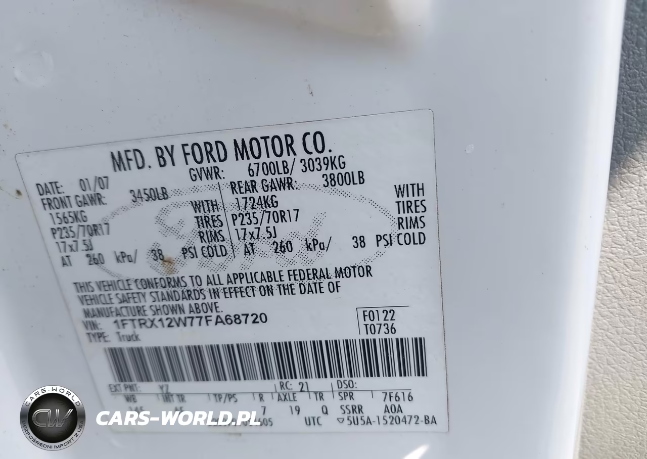 2007 Ford F-150 Stx-Xl-Xlt VIN:1FTRX12W77FA68720 - 9