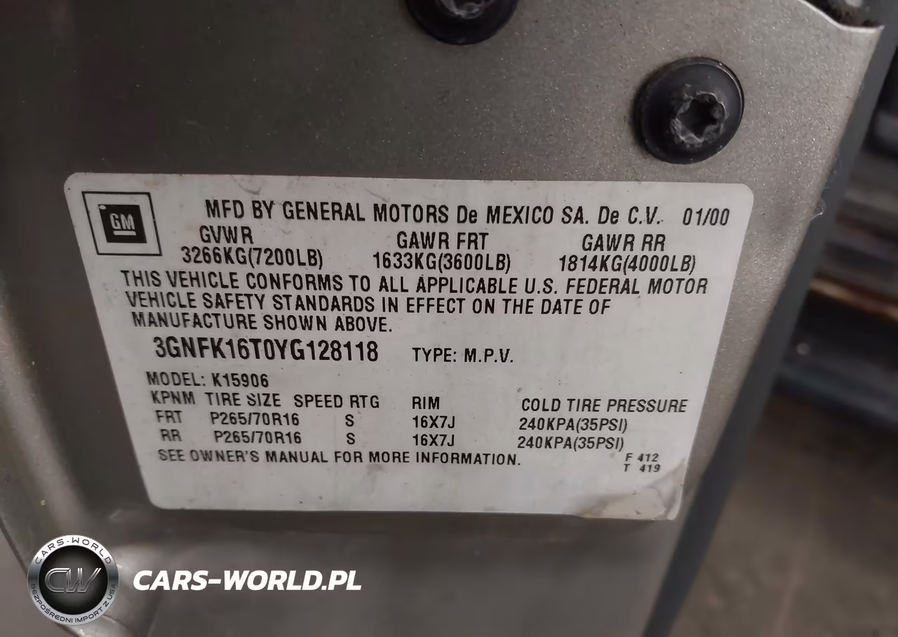 2000 Chevrolet Suburban 1500 Lt VIN:3GNFK16T0YG128118 - 9