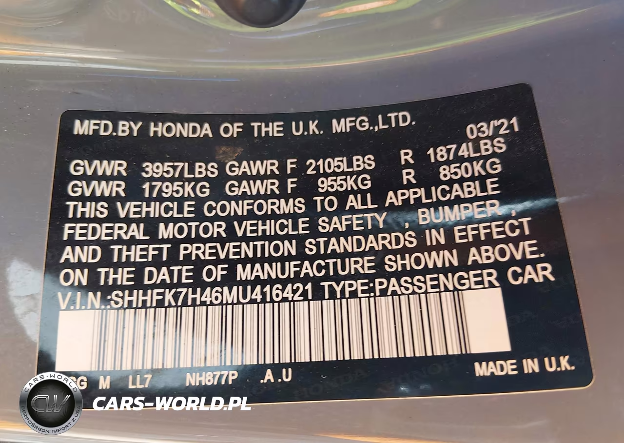 2021 Honda Civic Sport VIN:SHHFK7H46MU416421 - 9