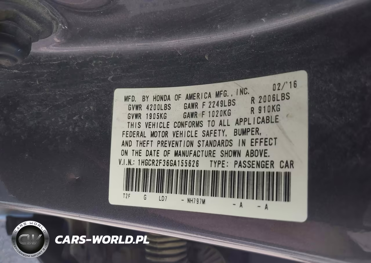 2016 Honda Accord Lx VIN:1HGCR2F36GA155626 - 9
