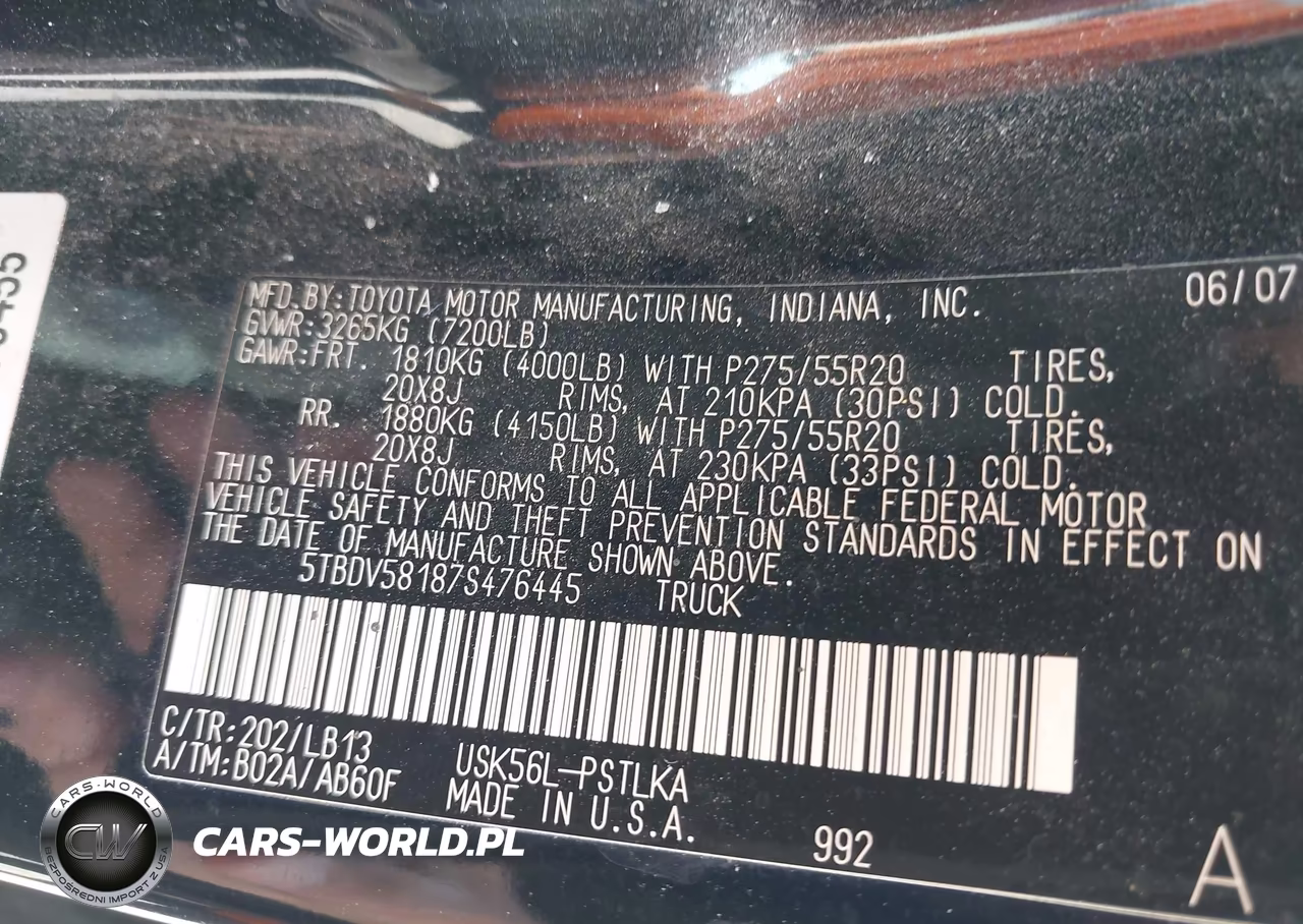 2007 Toyota Tundra Limited 5.7L V8 VIN:5TBDV58187S476445 - 9