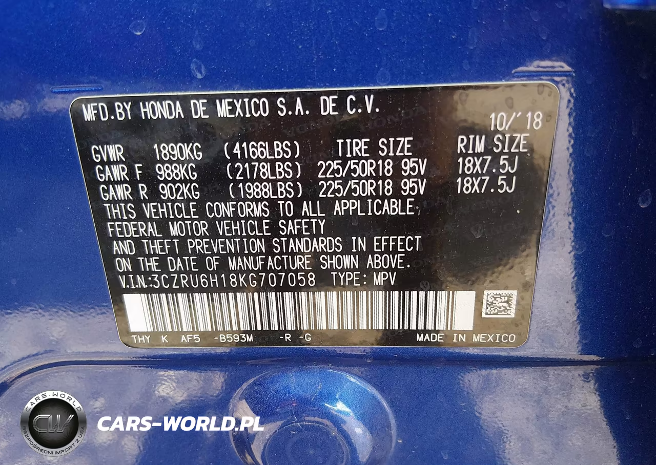 2019 Honda Hr-V Sport VIN:3CZRU6H18KG707058 - 9