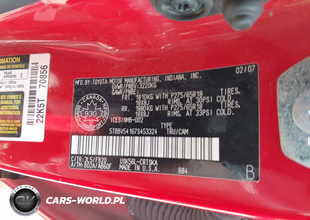 2007 Toyota Tundra Sr5 5.7L V8 VIN:5TBBV54167S453324 - 9