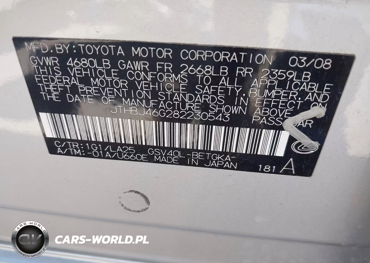 2008 Lexus Es 350 VIN:JTHBJ46G282230543 - 9