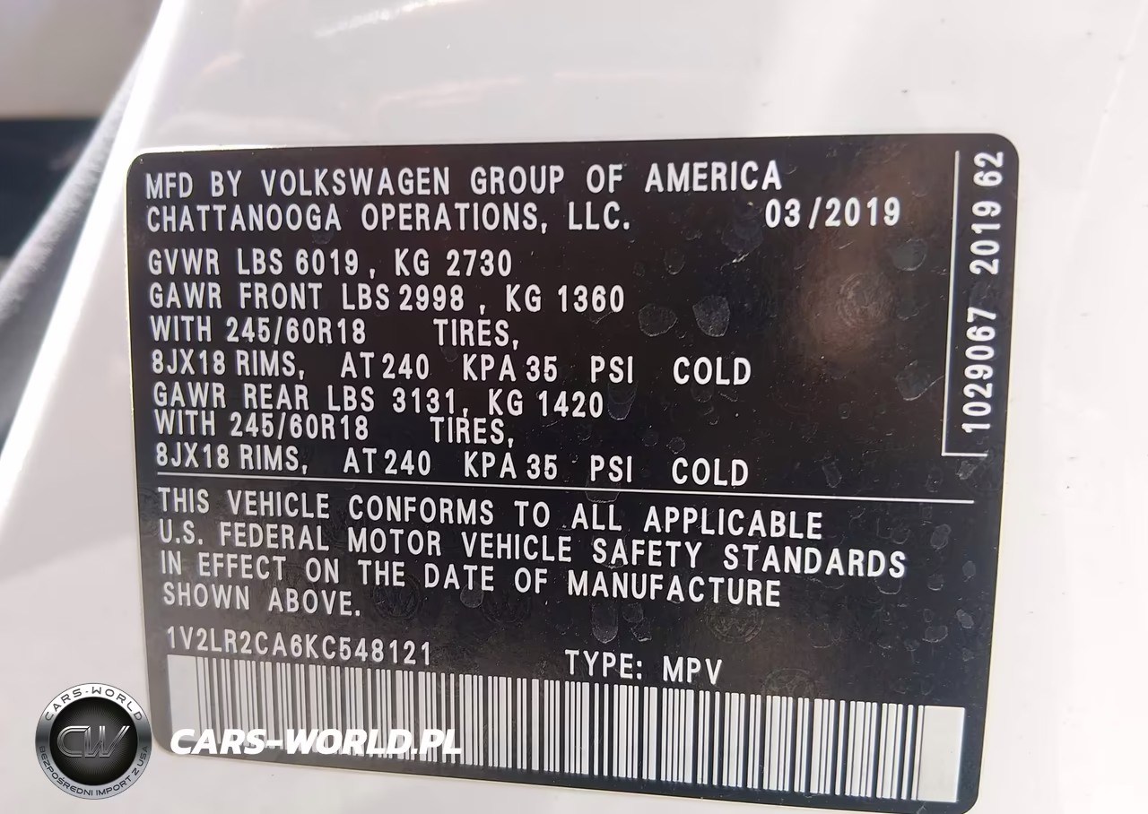 2019 Volkswagen Atlas 3.6L V6 Se VIN:1V2LR2CA6KC548121 - 9