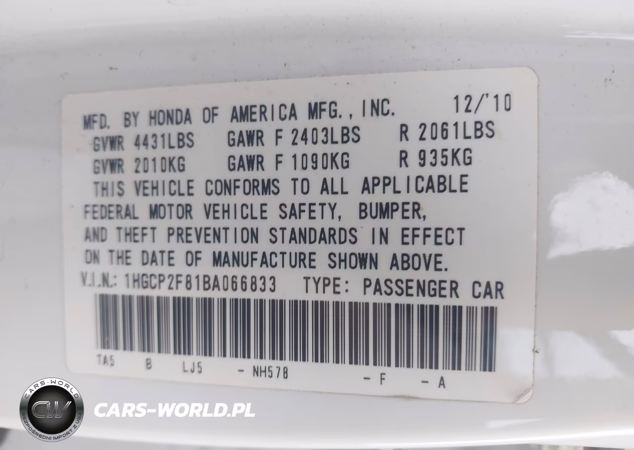 2011 Honda Accord 2.4 Ex-L VIN:1HGCP2F81BA066833 - 9