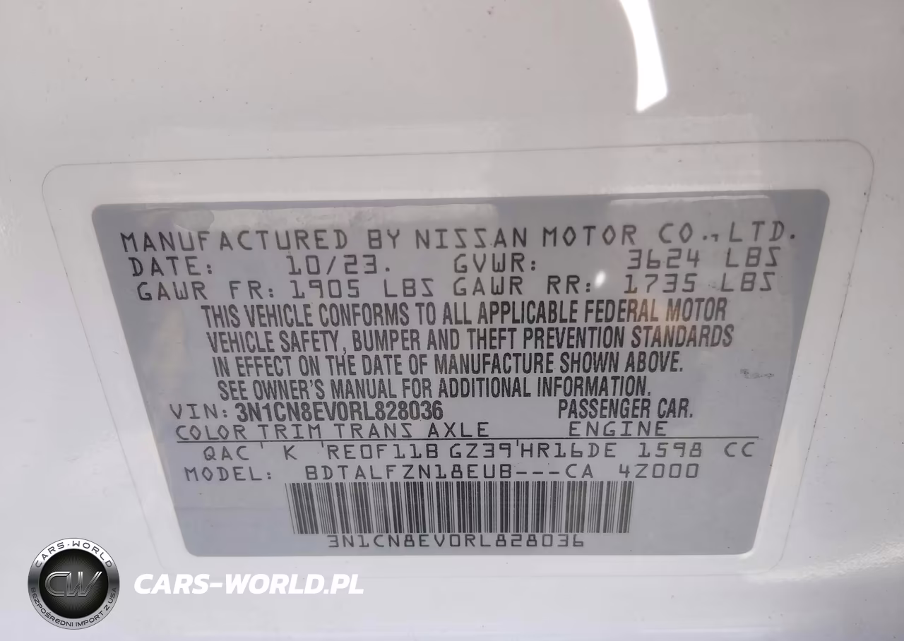 2024 Nissan Versa 1.6 Sv VIN:3N1CN8EV0RL828036 - 9