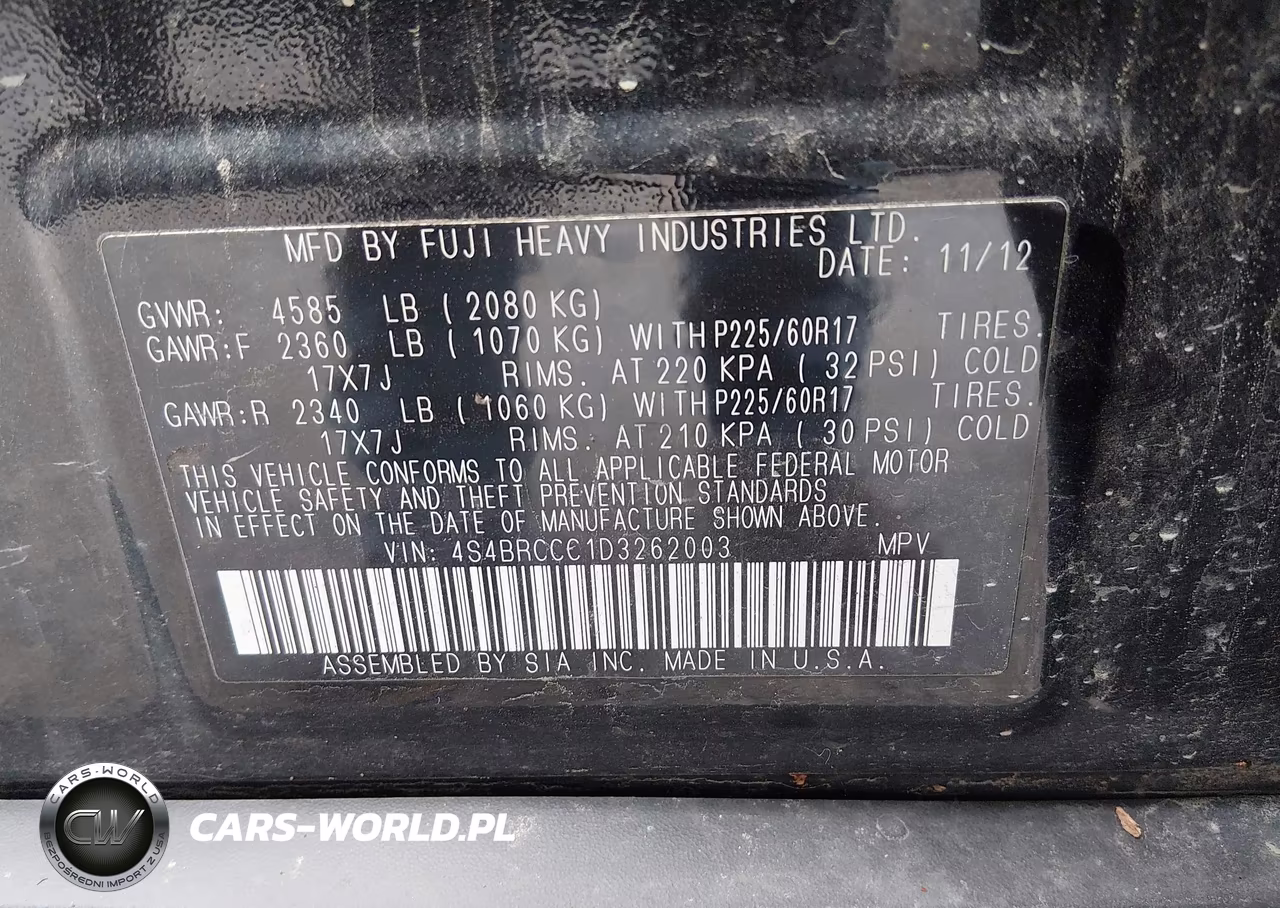 2013 Subaru Outback 2.5I Premium VIN:4S4BRCCC1D3262003 - 9