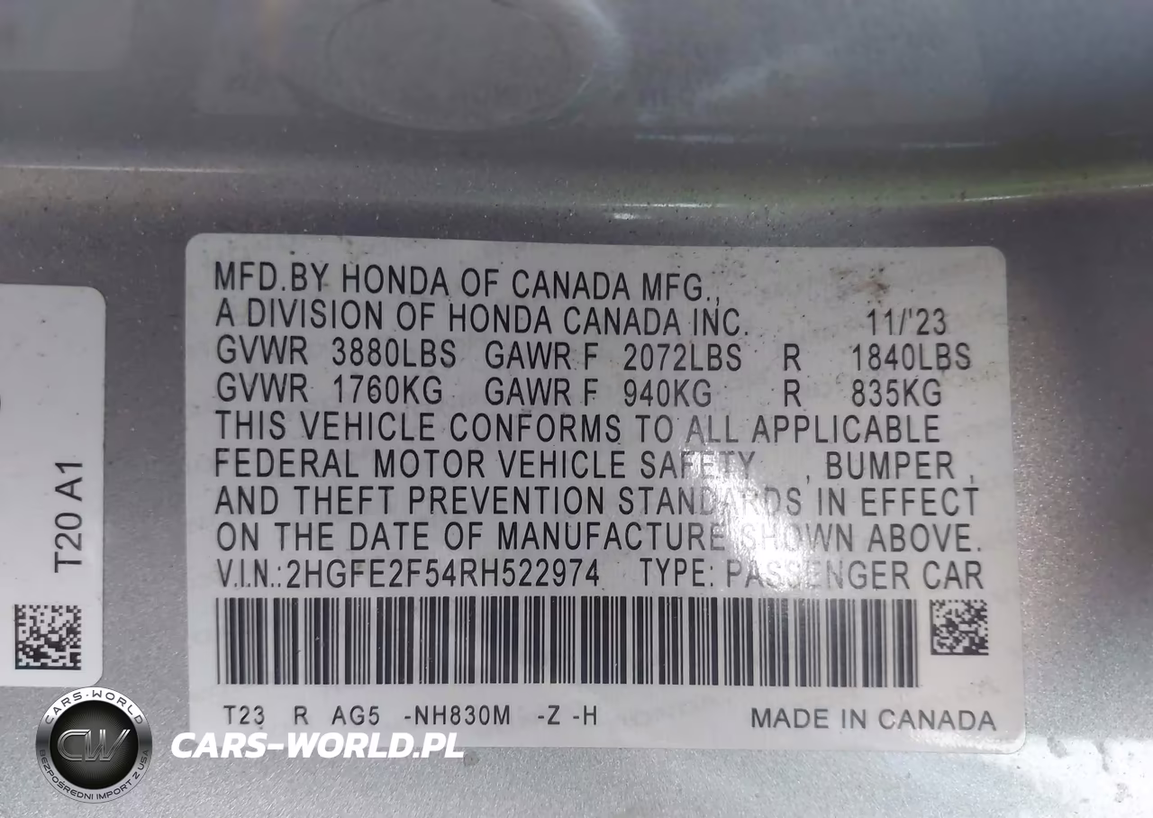 2024 Honda Civic Sport VIN:2HGFE2F54RH522974 - 9