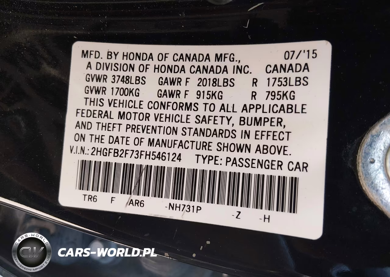 2015 Honda Civic Se VIN:2HGFB2F73FH546124 - 9