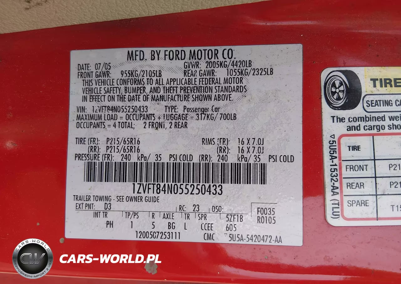 2005 Ford Mustang VIN:1ZVFT84N055250433 - 9