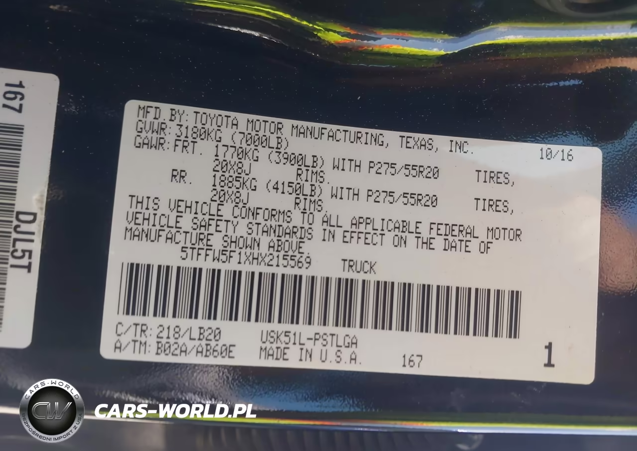 2017 Toyota Tundra Limited 5.7L V8 VIN:5TFFW5F1XHX215569 - 9