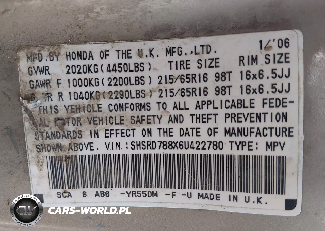 2006 Honda Cr-V Ex VIN:SHSRD788X6U422780 - 9