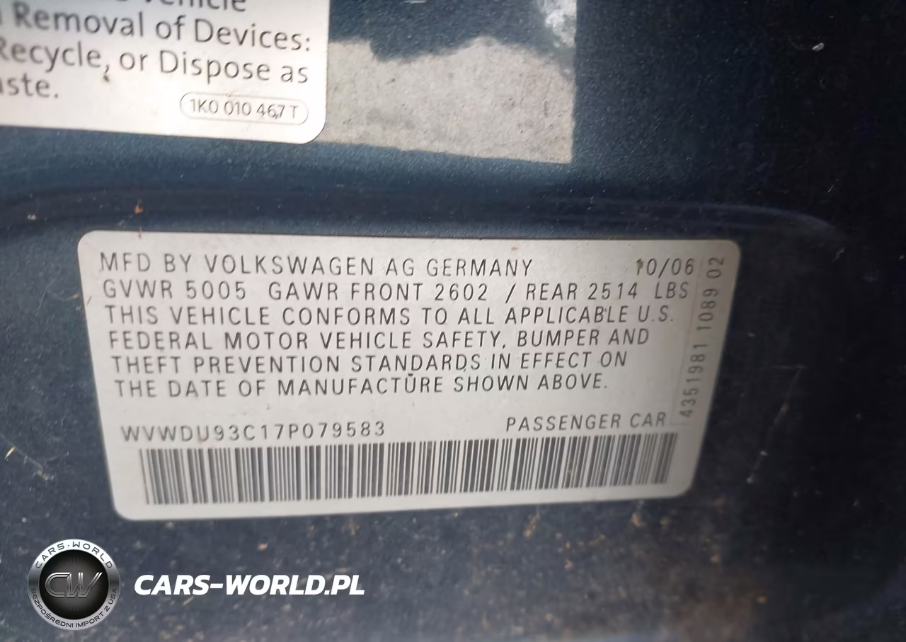 2007 Volkswagen Passat 3.6 VIN:WVWDU93C17P079583 - 9