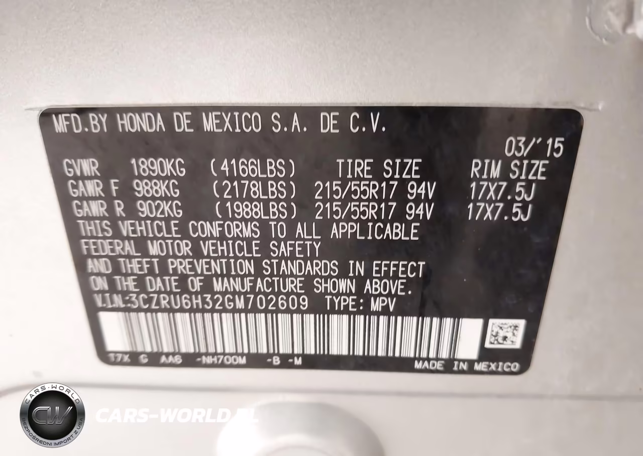 2016 Honda Hr-V Lx VIN:3CZRU6H32GM702609 - 9