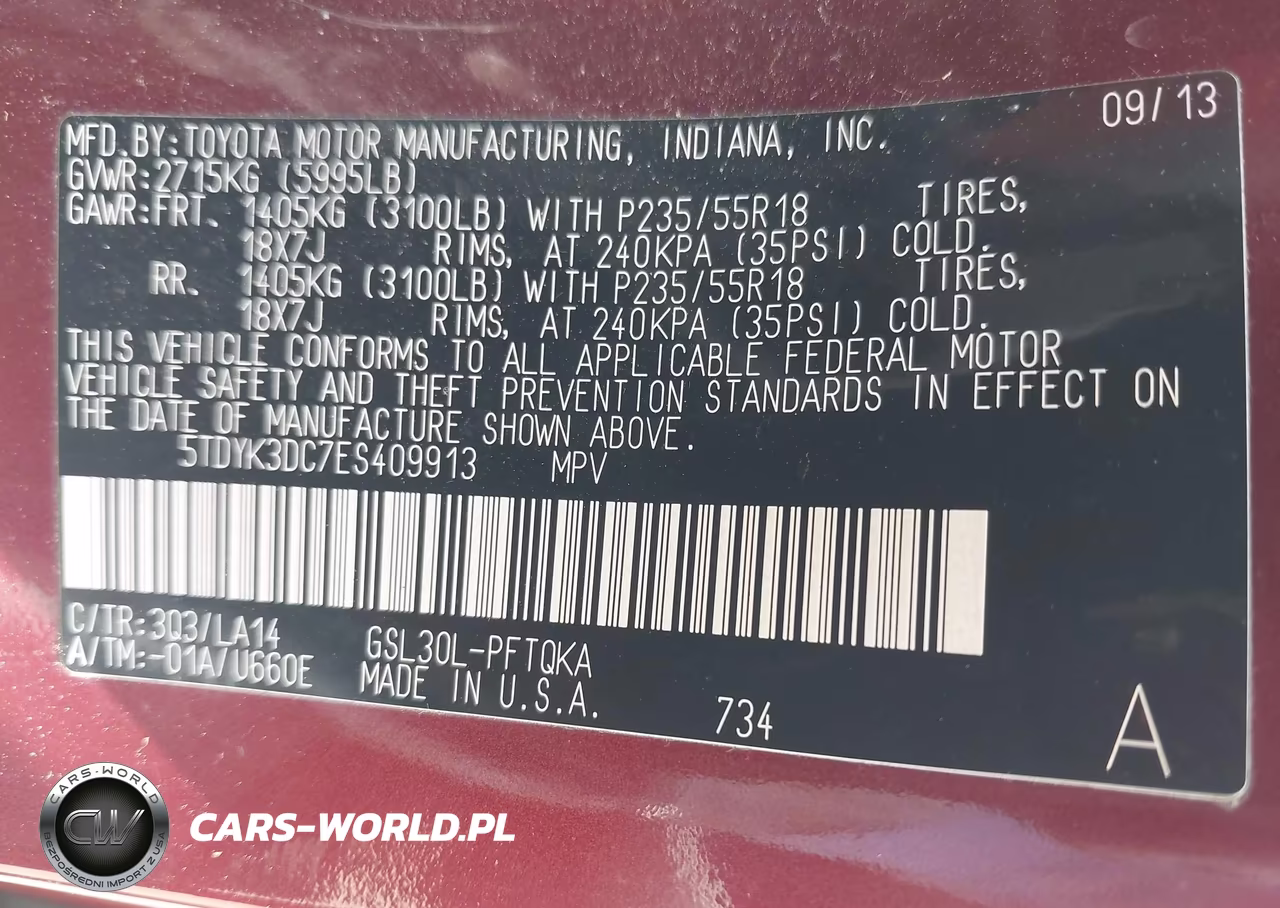 2014 Toyota Sienna Limited V6 7 Passenger VIN:5TDYK3DC7ES409913 - 9