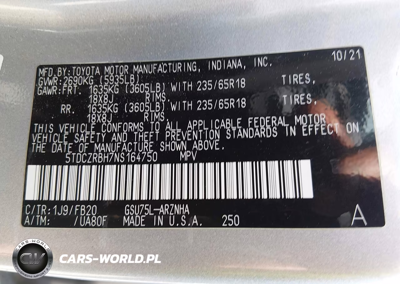 2022 Toyota Highlander L VIN:5TDCZRBH7NS164750 - 9