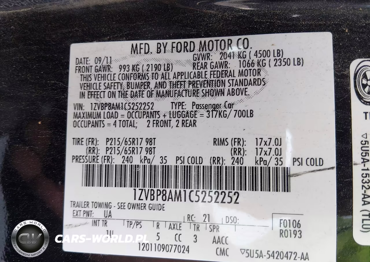 2012 Ford Mustang V6 VIN:1ZVBP8AM1C5252252 - 9