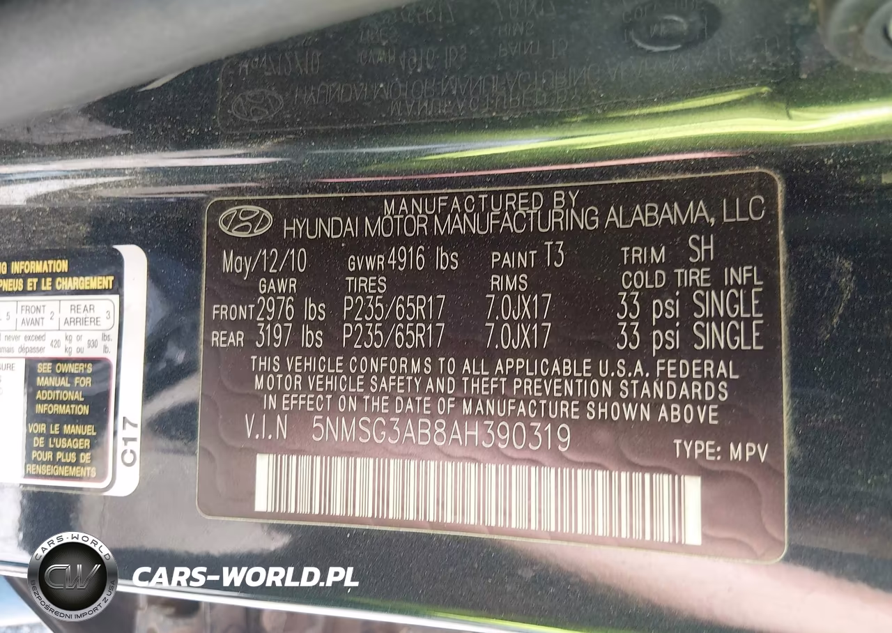 2010 Hyundai Santa Fe Gls VIN:5NMSG3AB8AH390319 - 9