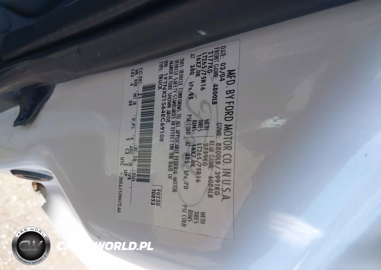 2004 Ford F250 Super Duty VIN:1FTNX21S64EC69108 - 9
