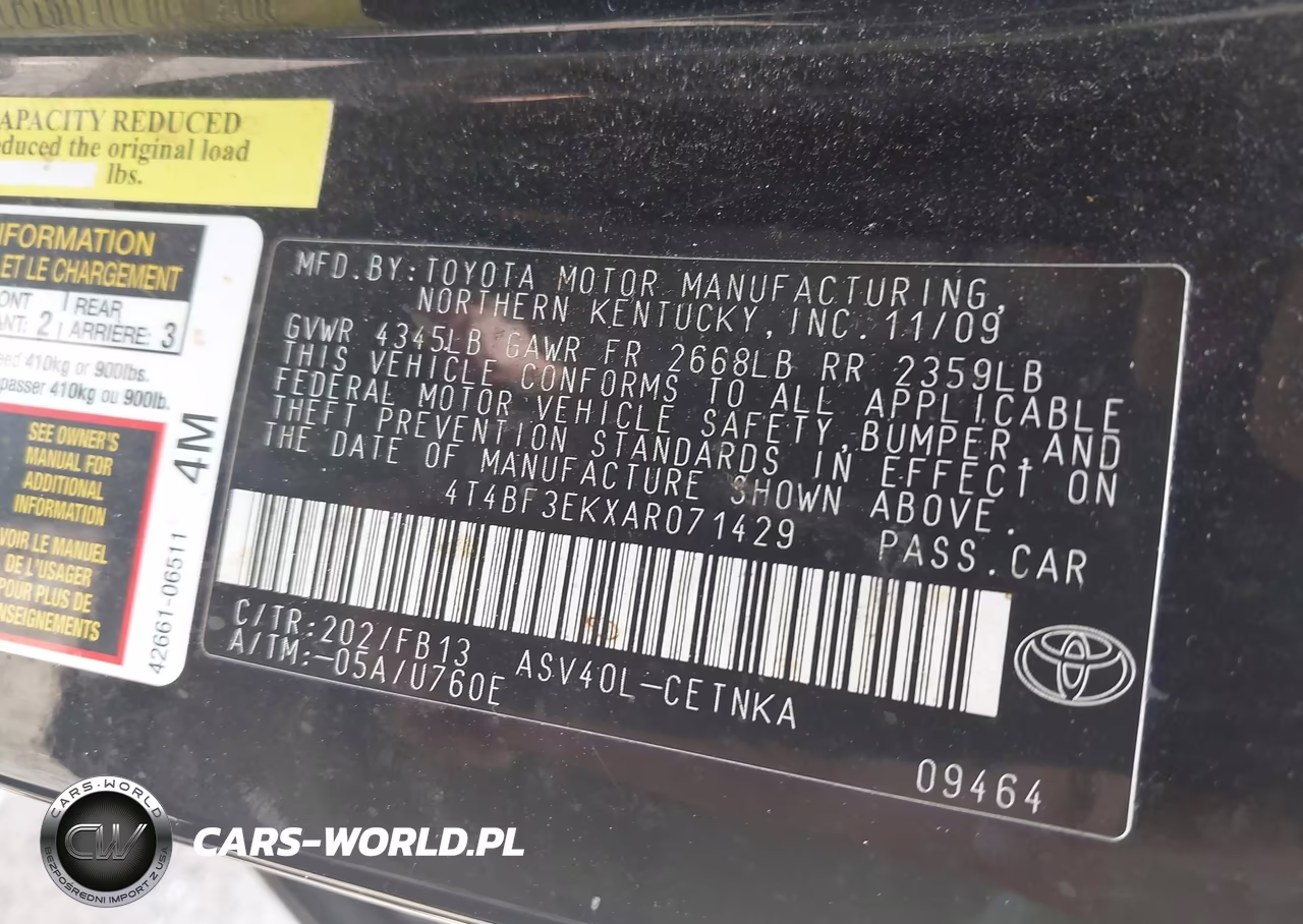 2010 Toyota Camry Le VIN:4T4BF3EKXAR071429 - 9