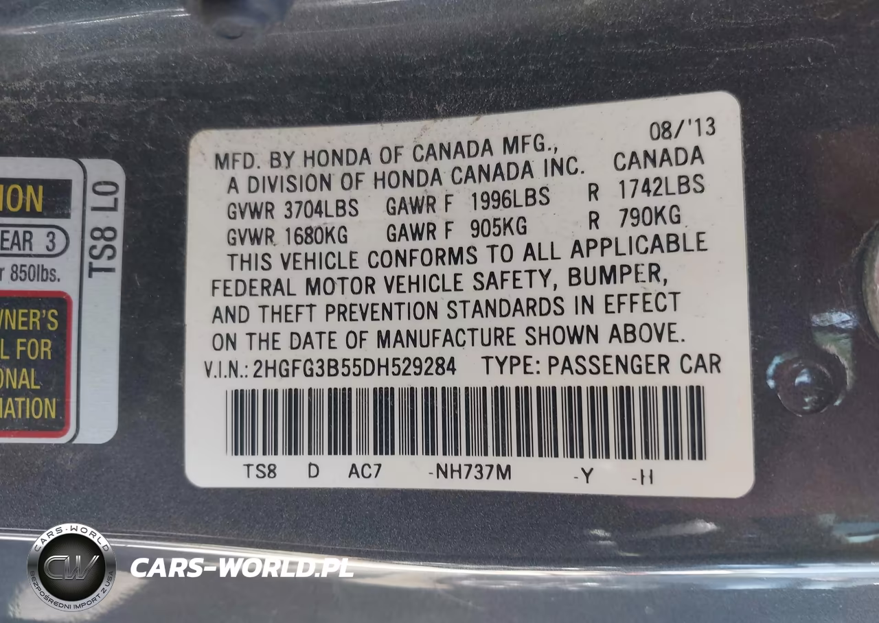 2013 Honda Civic Lx VIN:2HGFG3B55DH529284 - 9