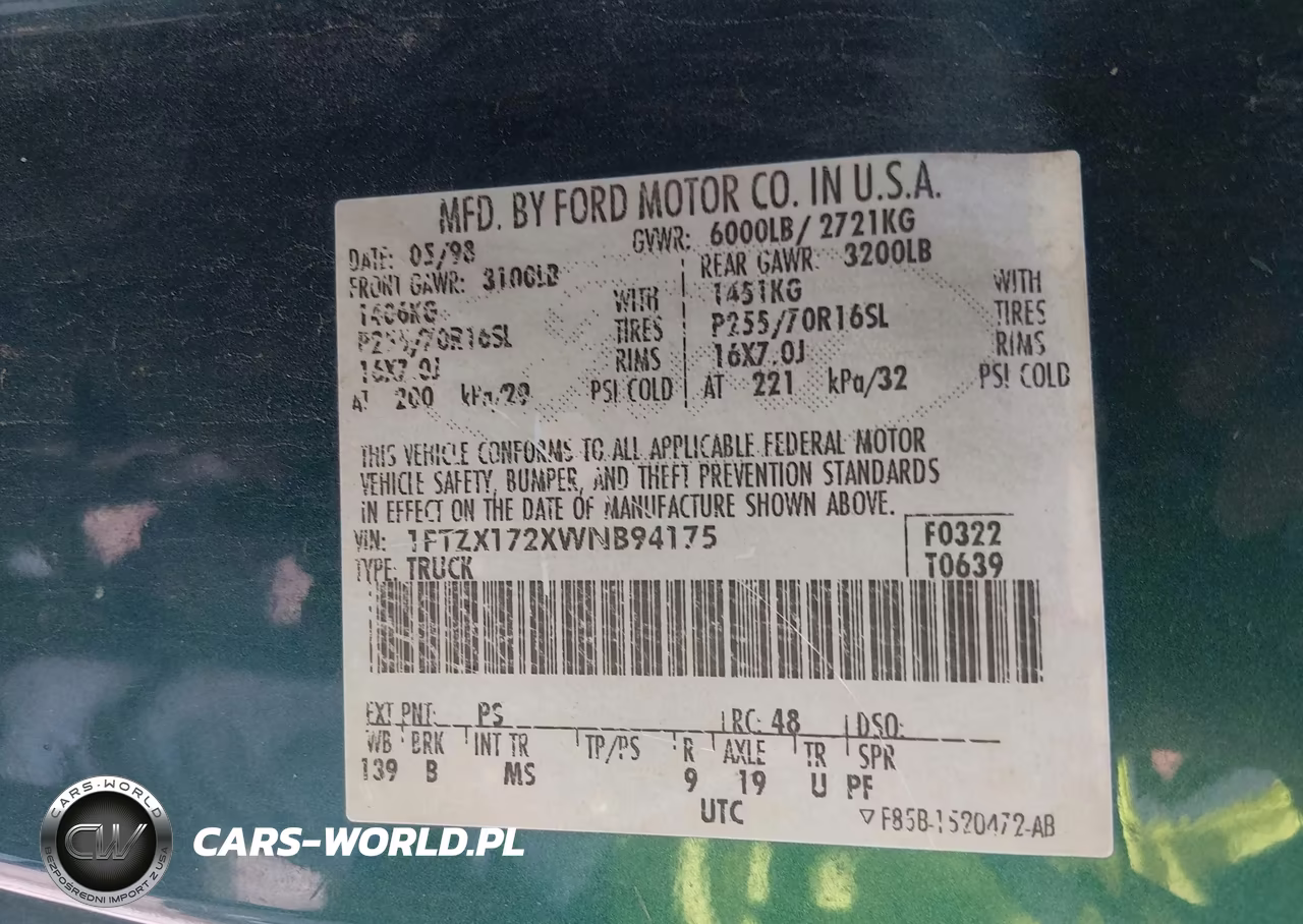 1998 Ford F-150 Standard-Xl-Xlt VIN:1FTZX172XWNB94175 - 9