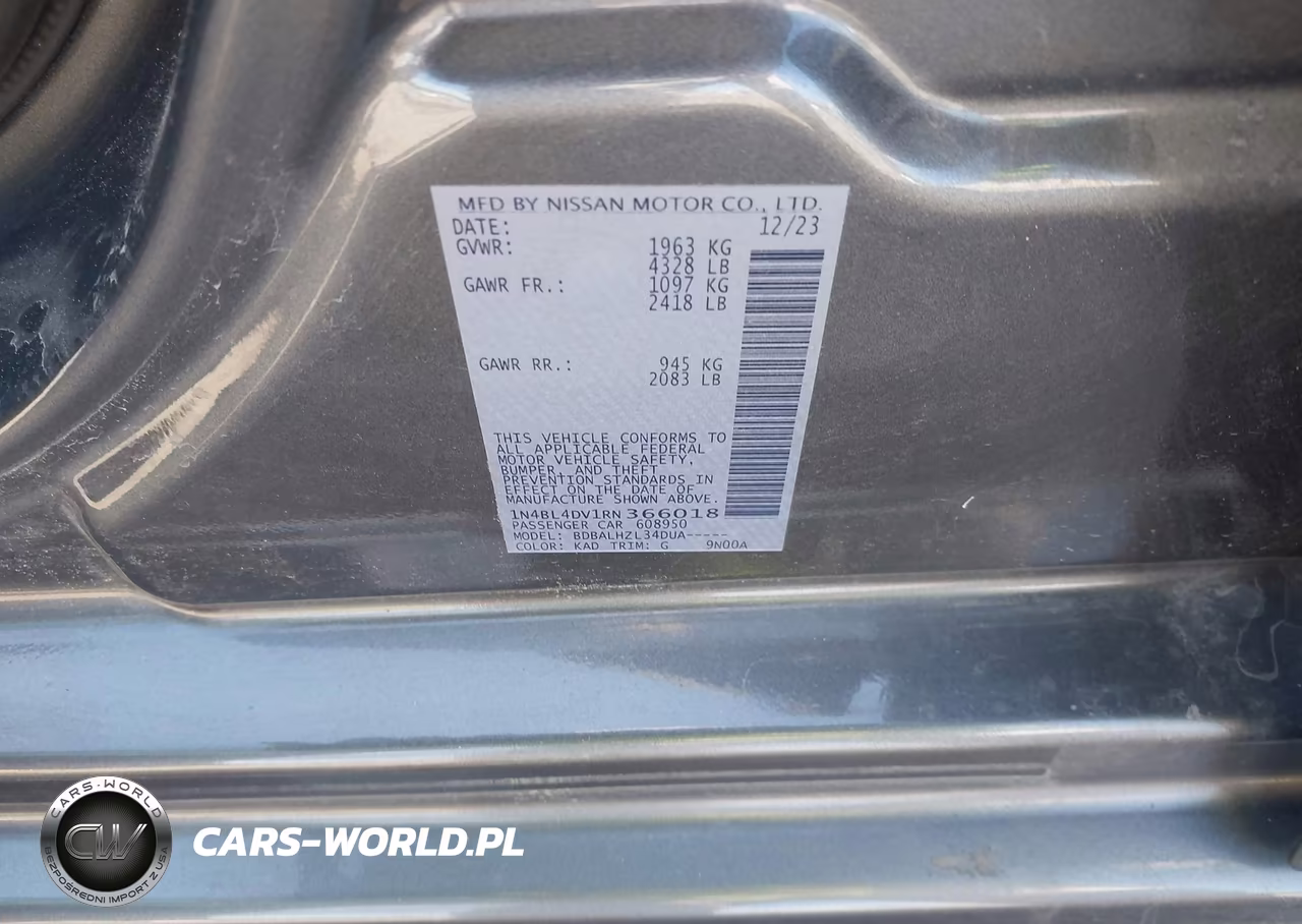 2024 Nissan Altima Sv Fwd VIN:1N4BL4DV1RN366018 - 9