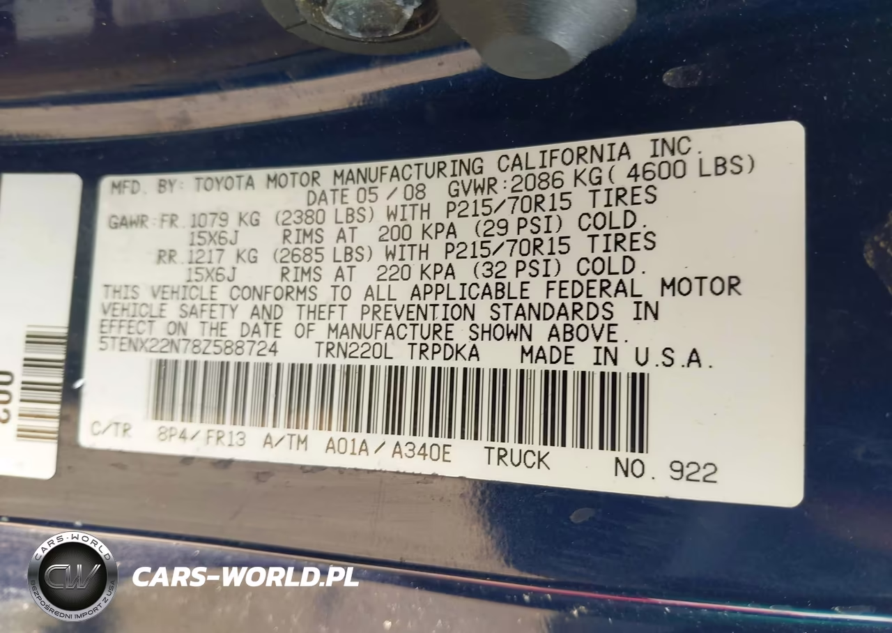 2008 Toyota Tacoma VIN:5TENX22N78Z588724 - 9