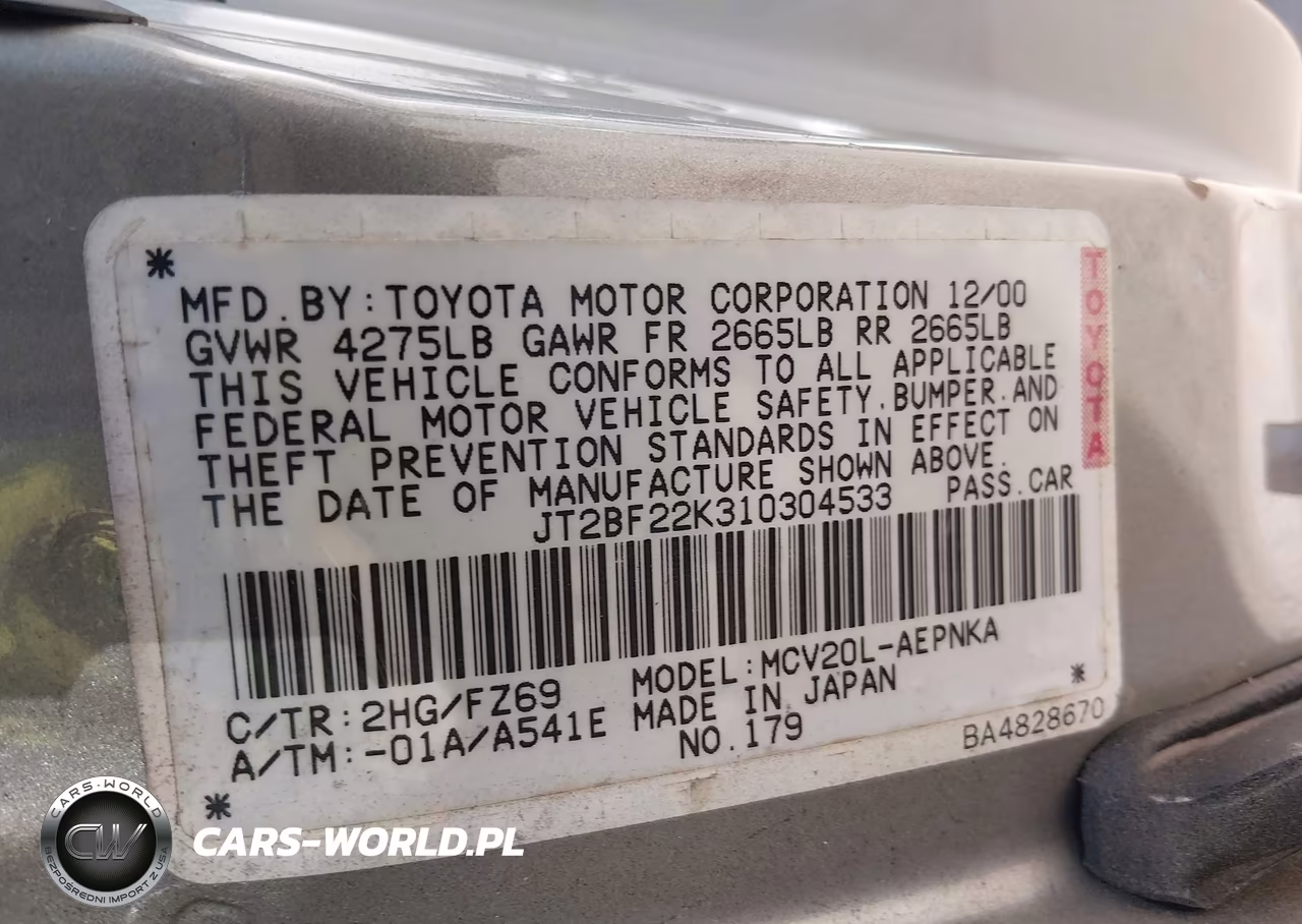 2001 Toyota Camry Le V6 VIN:JT2BF22K310304533 - 9