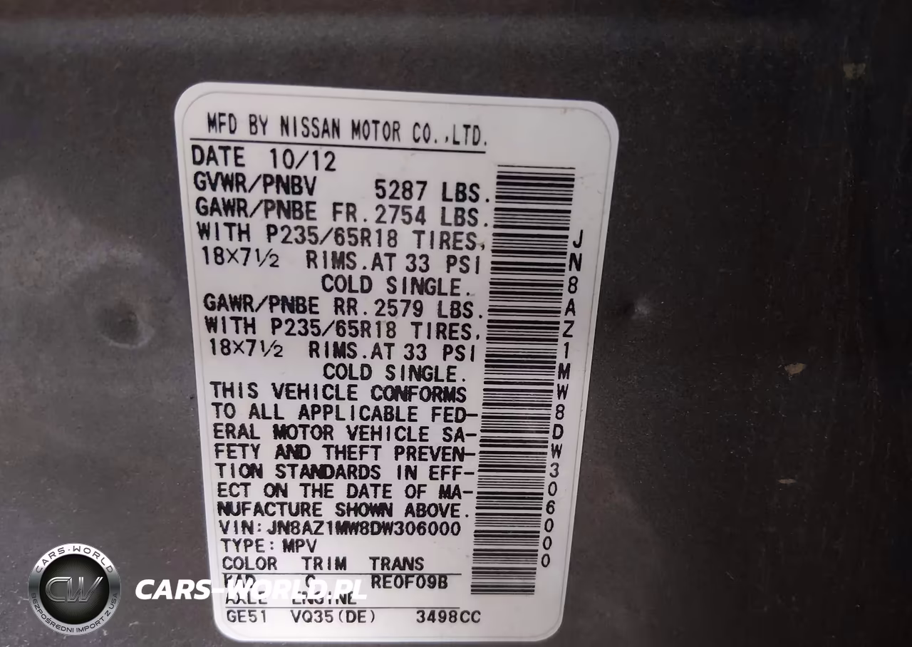 2013 Nissan Murano Sl VIN:JN8AZ1MW8DW306000 - 9