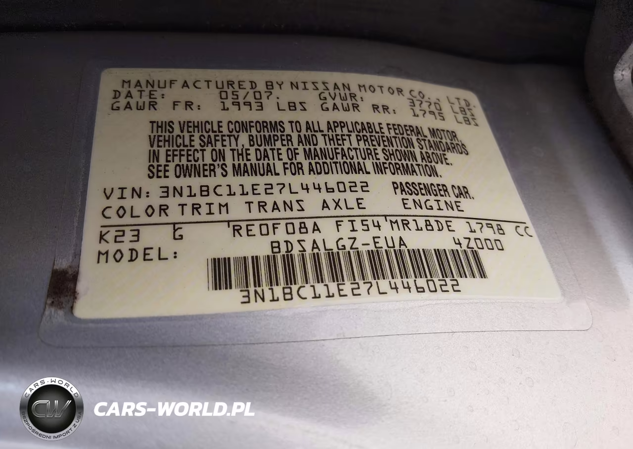 2007 Nissan Versa 1.8Sl VIN:3N1BC11E27L446022 - 9