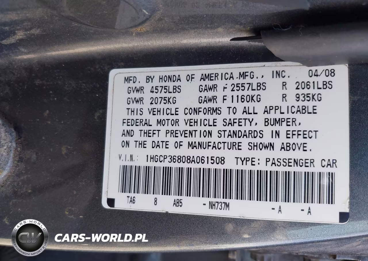 2008 Honda Accord 3.5 Ex-L VIN:1HGCP36808A061508 - 9