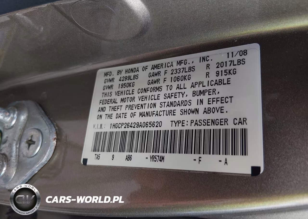 2009 Honda Accord 2.4 Lx-P VIN:1HGCP26429A065620 - 9