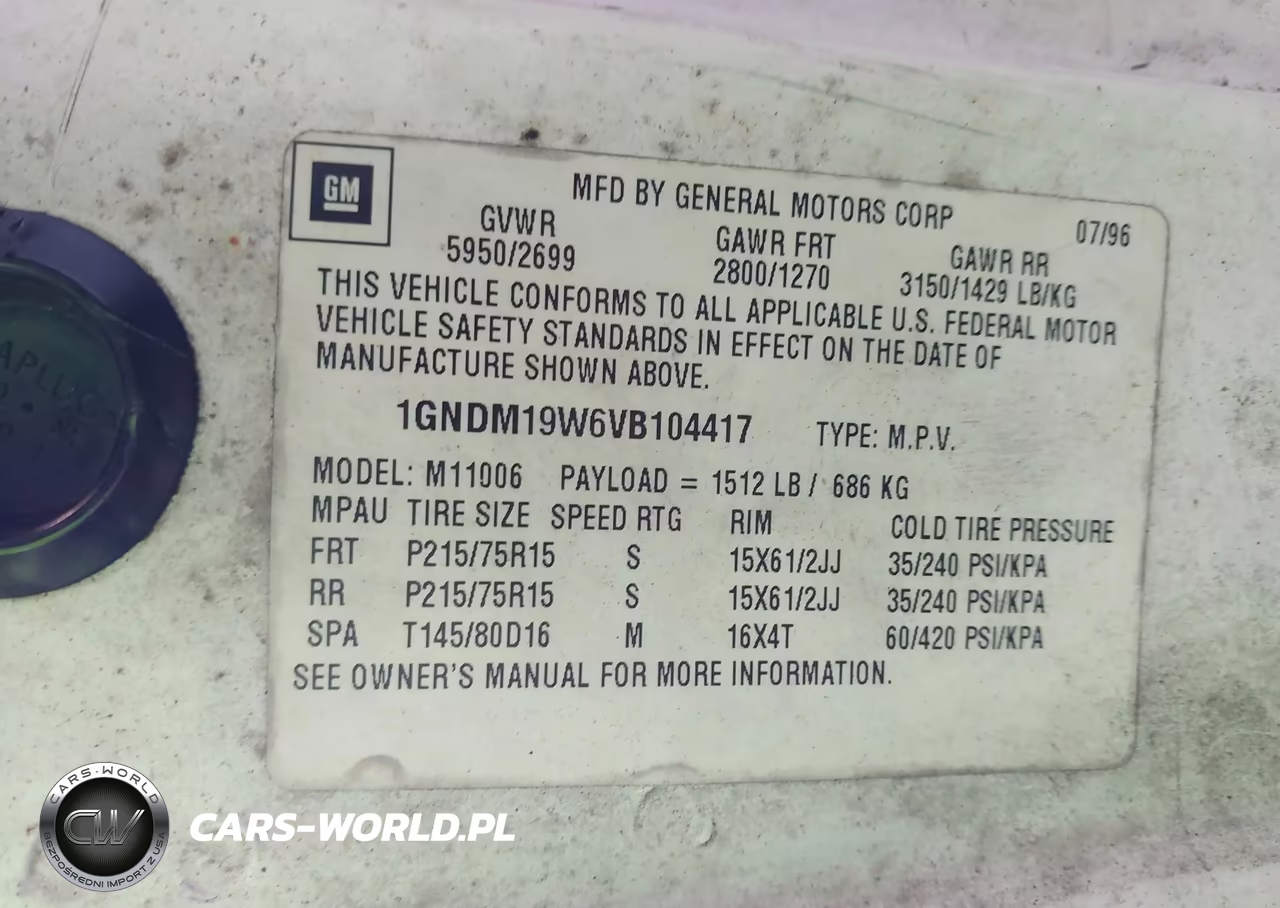 1997 Chevrolet Astro Passenger Ls Cmi VIN:1GNDM19W6VB104417 - 9