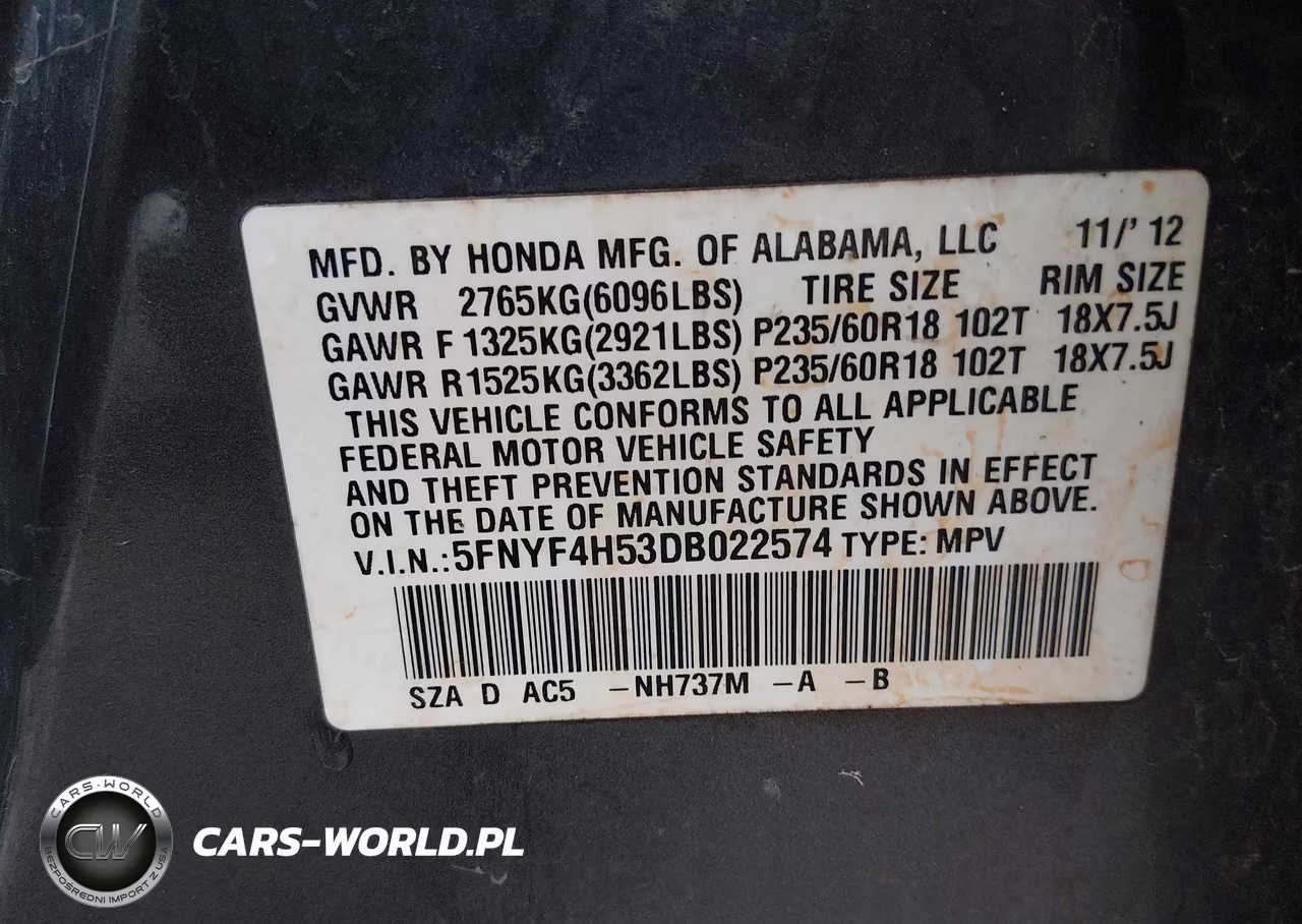 2013 Honda Pilot Ex-L VIN:5FNYF4H53DB022574 - 9