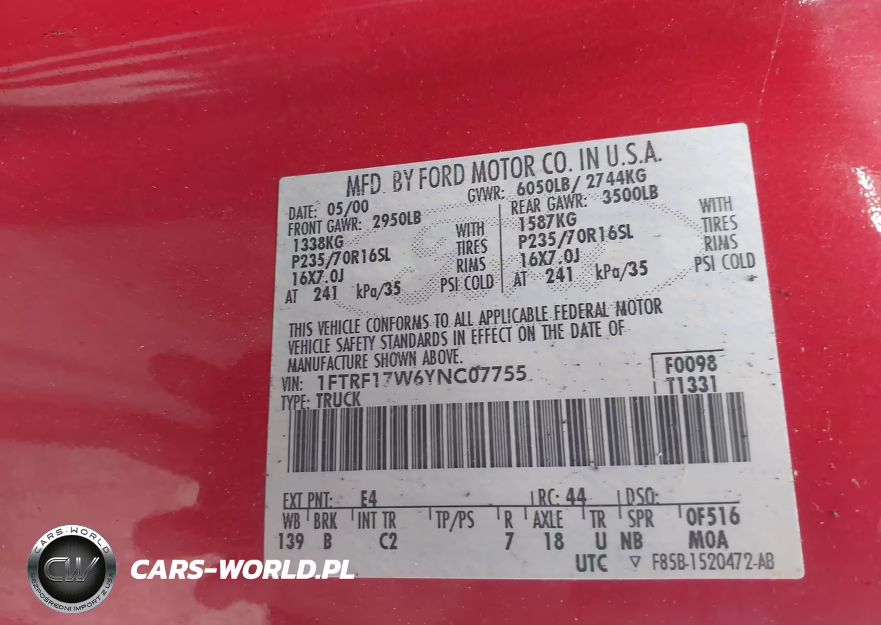 2000 Ford F-150 VIN:1FTRF17W6YNC07755 - 9