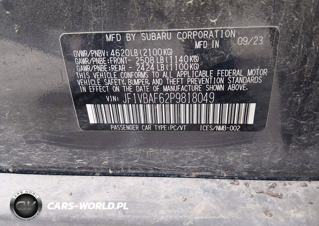 2023 Subaru Wrx Premium VIN:JF1VBAF62P9818049 - 9