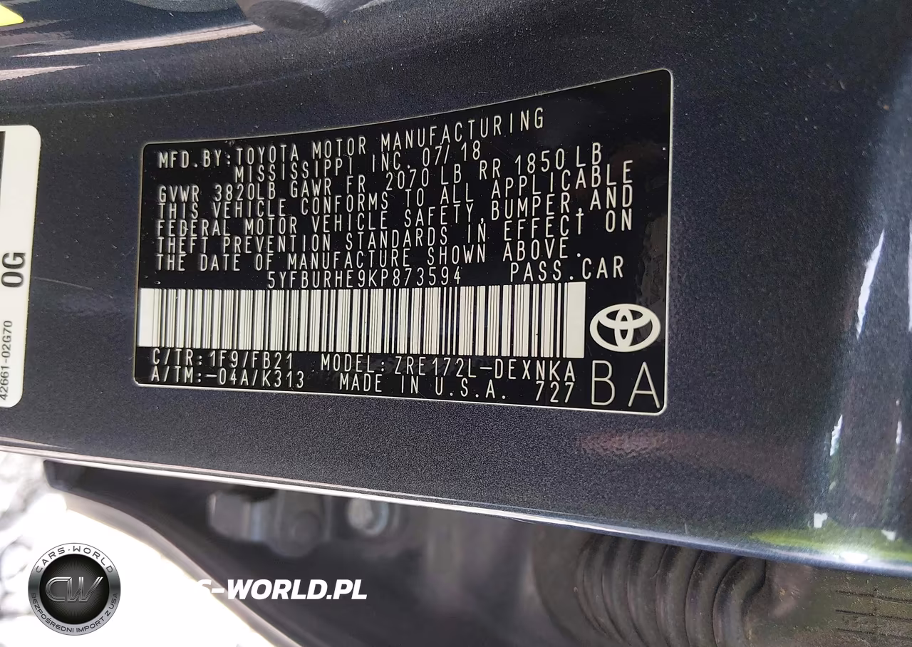 2019 Toyota Corolla Le VIN:5YFBURHE9KP873594 - 9