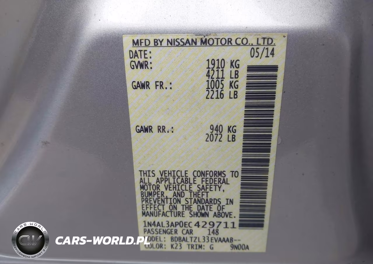 2014 Nissan Altima 2.5 Sv VIN:1N4AL3AP0EC429711 - 9