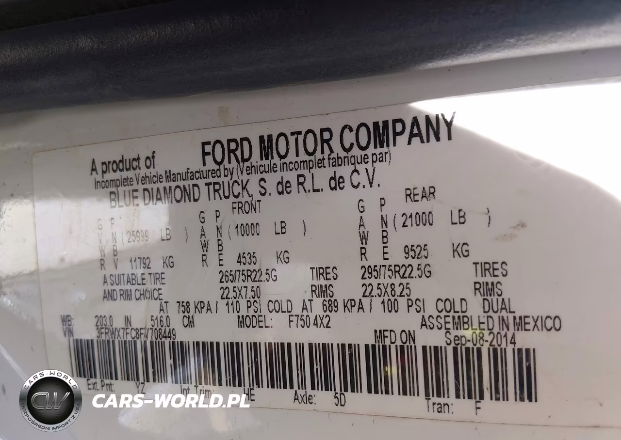 2015 Ford F-750 Xl-Xlt VIN:3FRWX7FC8FV708449 - 8