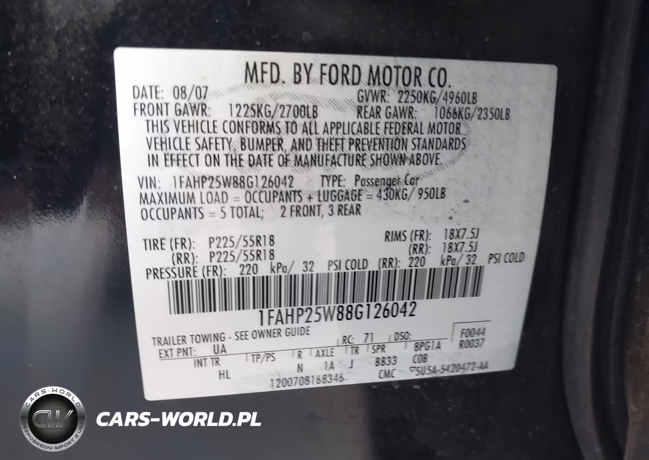 2008 Ford Taurus Limited VIN:1FAHP25W88G126042 - 9
