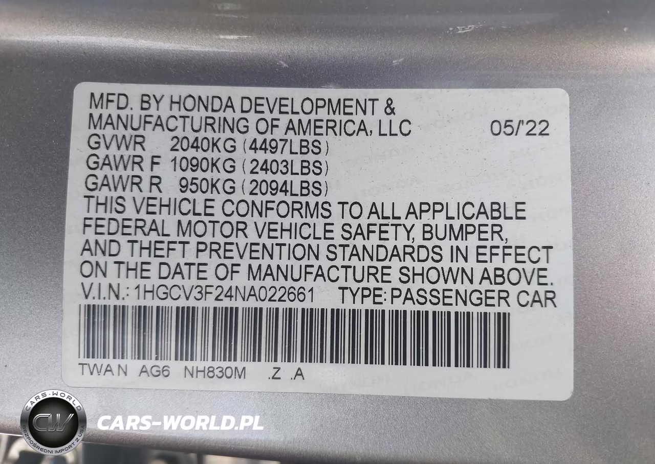 2022 Honda Accord Hybrid Sport VIN:1HGCV3F24NA022661 - 9