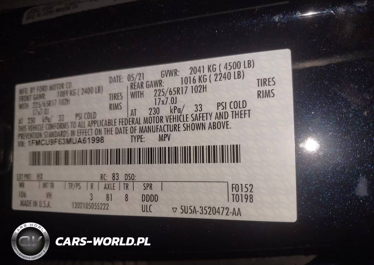 2021 Ford Escape S VIN:1FMCU9F63MUA61998 - 9